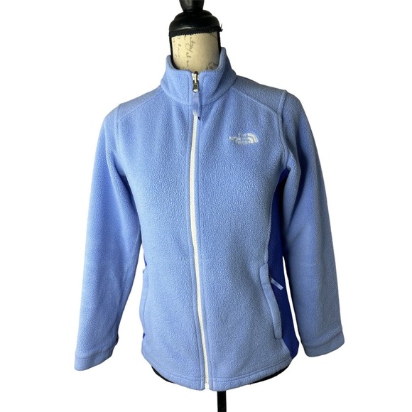 The North Face Color Block‎ Blue Periwinkle Zip Up Fleece Jacket Large 14/16 - Picture 1 of 10